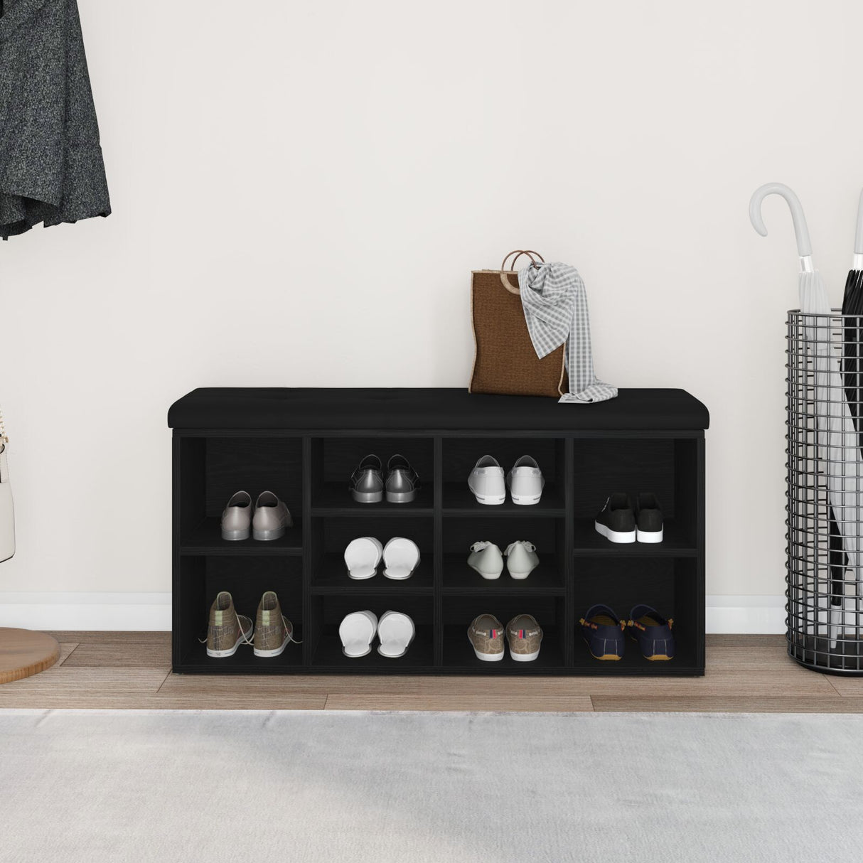 Storage Bench Black Oak 100X30X48 Cm Engineered Wood