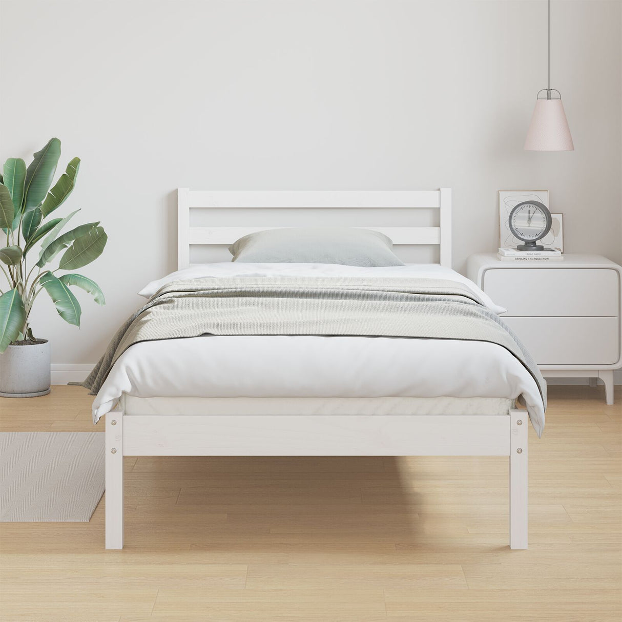 Bed Frame With Headboard White 90X220 Cm Solid Wood Pine