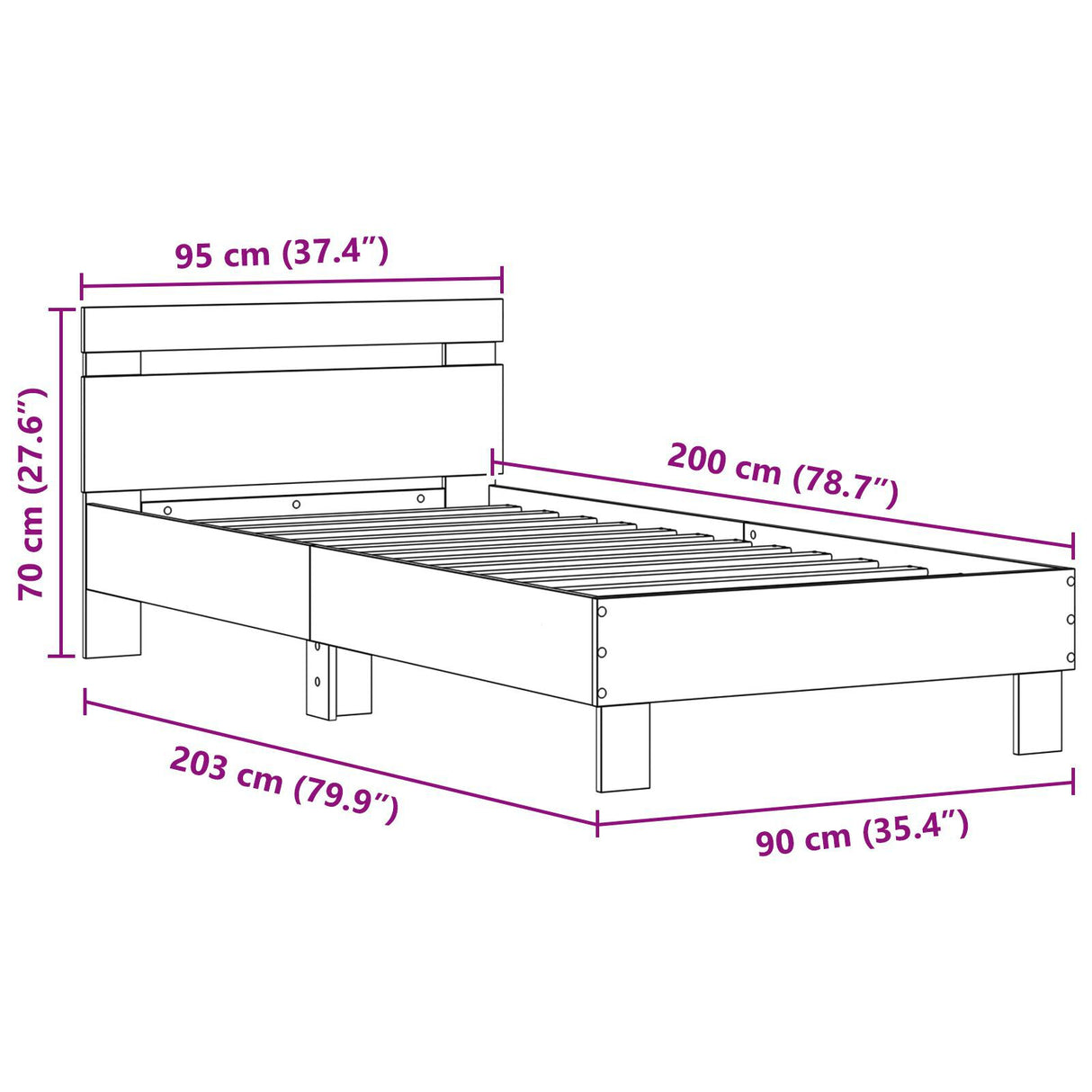 Bed Frame With Led Lights Artisan Oak 90X200 Cm Engineered Wood