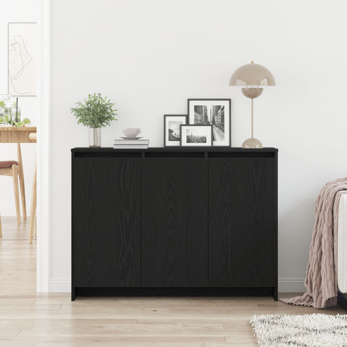 Sideboard Black Oak Engineered Wood Medium Storage