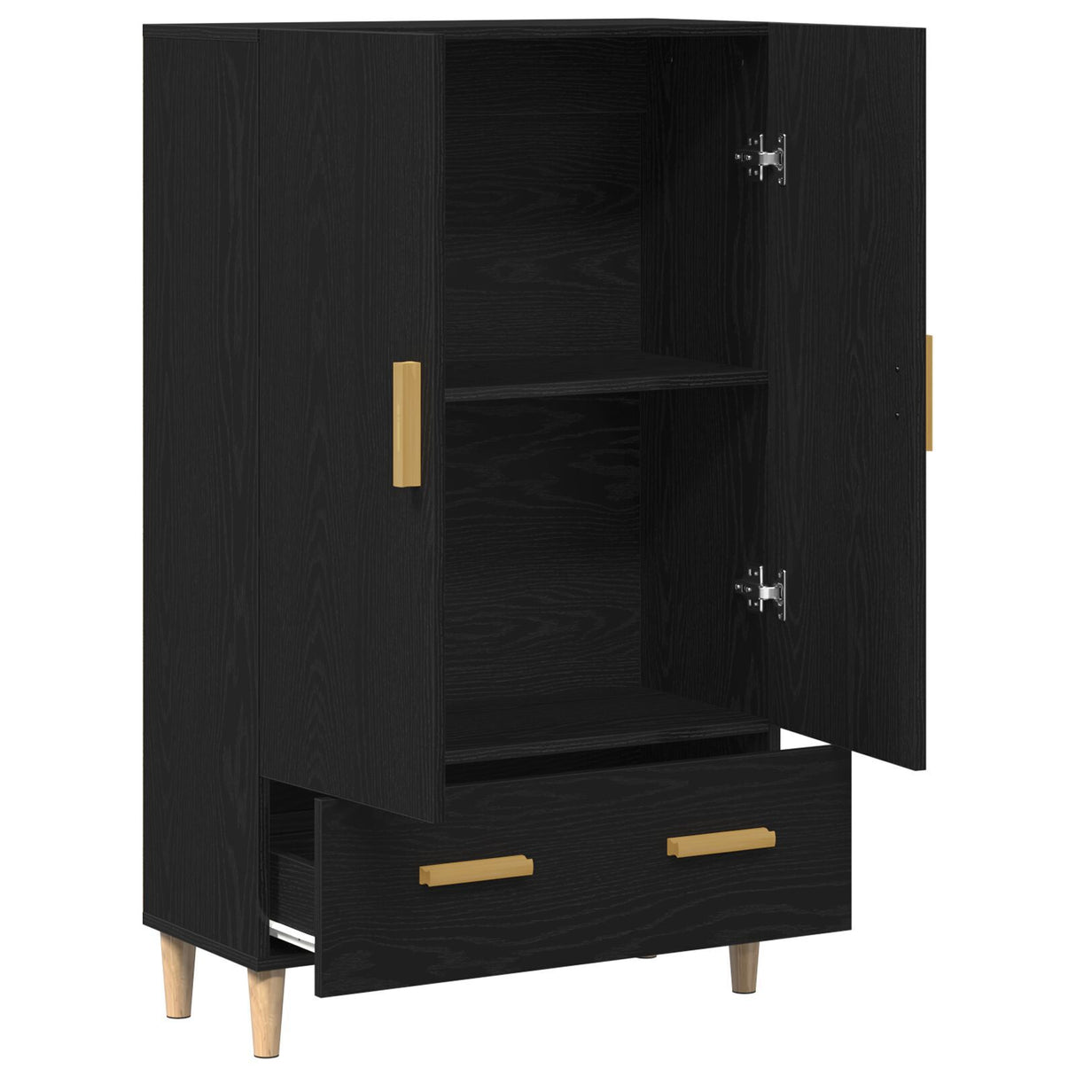 Highboard In Black Oak, 70X31X115 Cm, Made From Engineered Wood