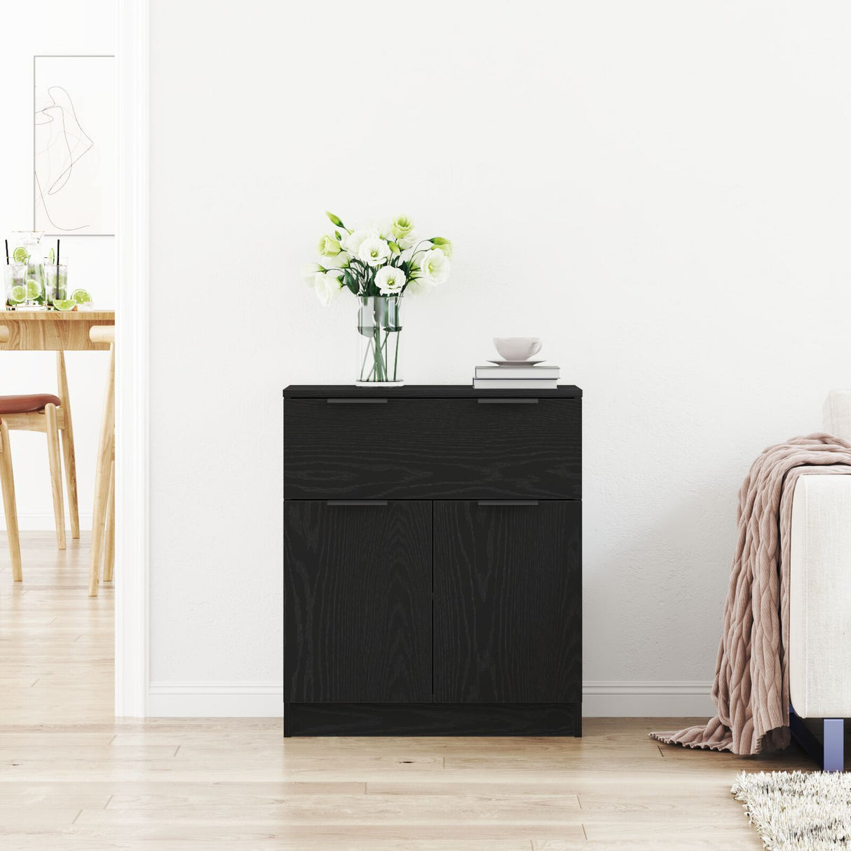 Black Oak Sideboard 60X30X70 Cm Engineered Wood