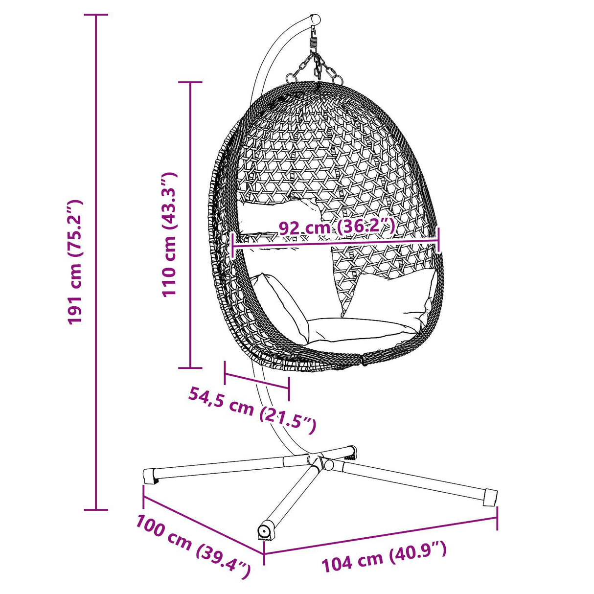 Hanging Egg Chair Basket With Stand Coffee Poly Rattan