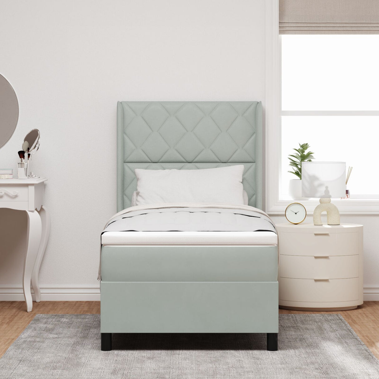 Box Spring Bed With Mattress & Led Light Grey 90X190 Cm Velvet