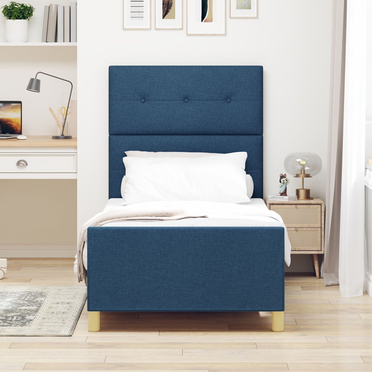 Bed Frame Blue 90X200 Cm Fabric