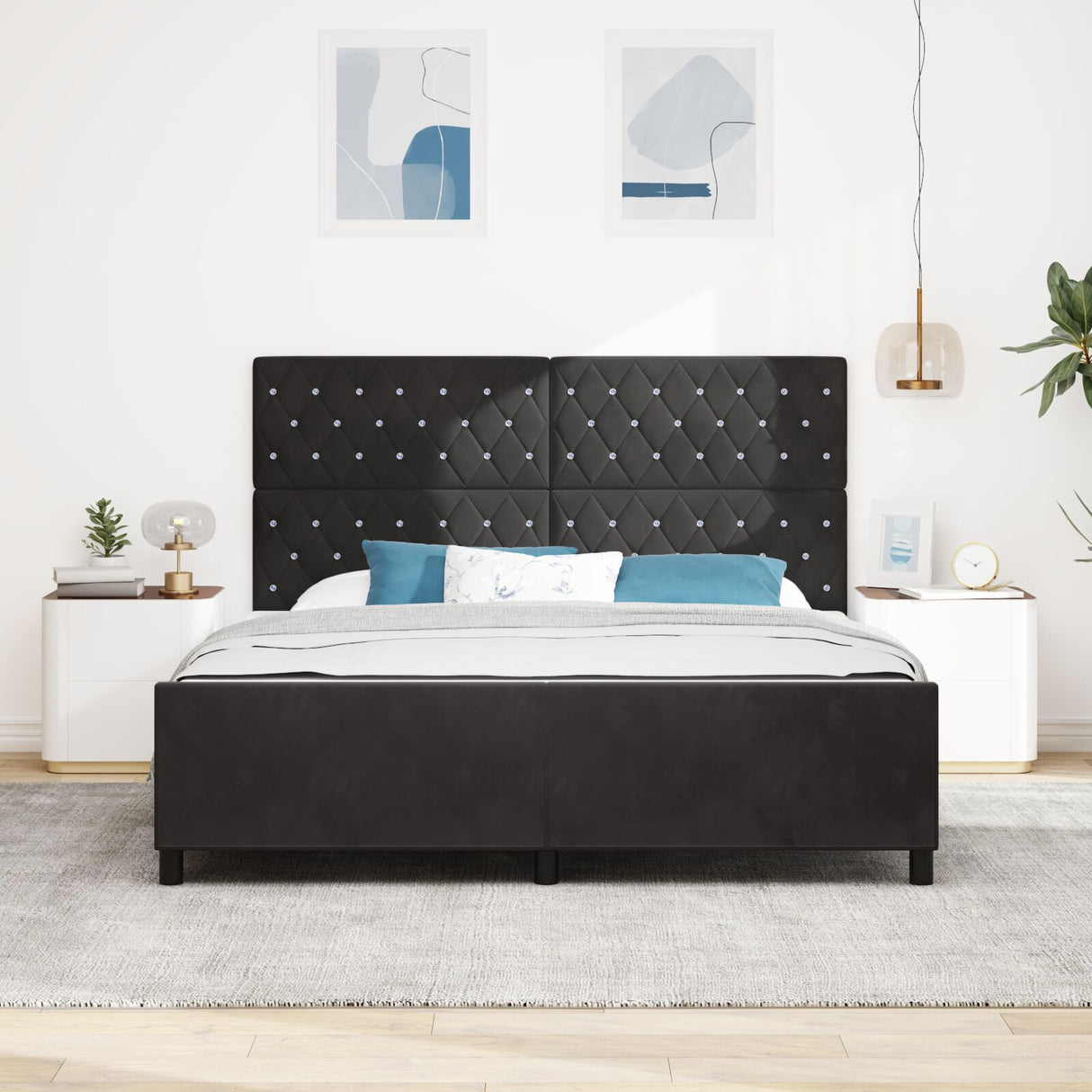 Bed Frame Black 180X200 Cm Velvet