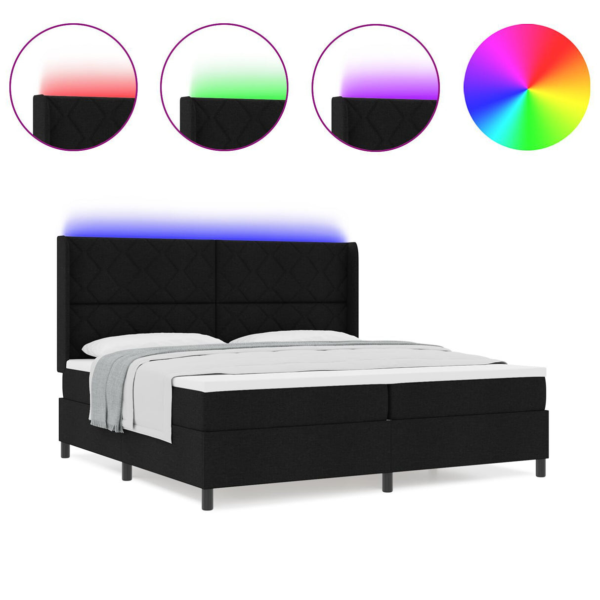 Box Spring Bed With Mattress & Led Black 200X200 Cm Fabric