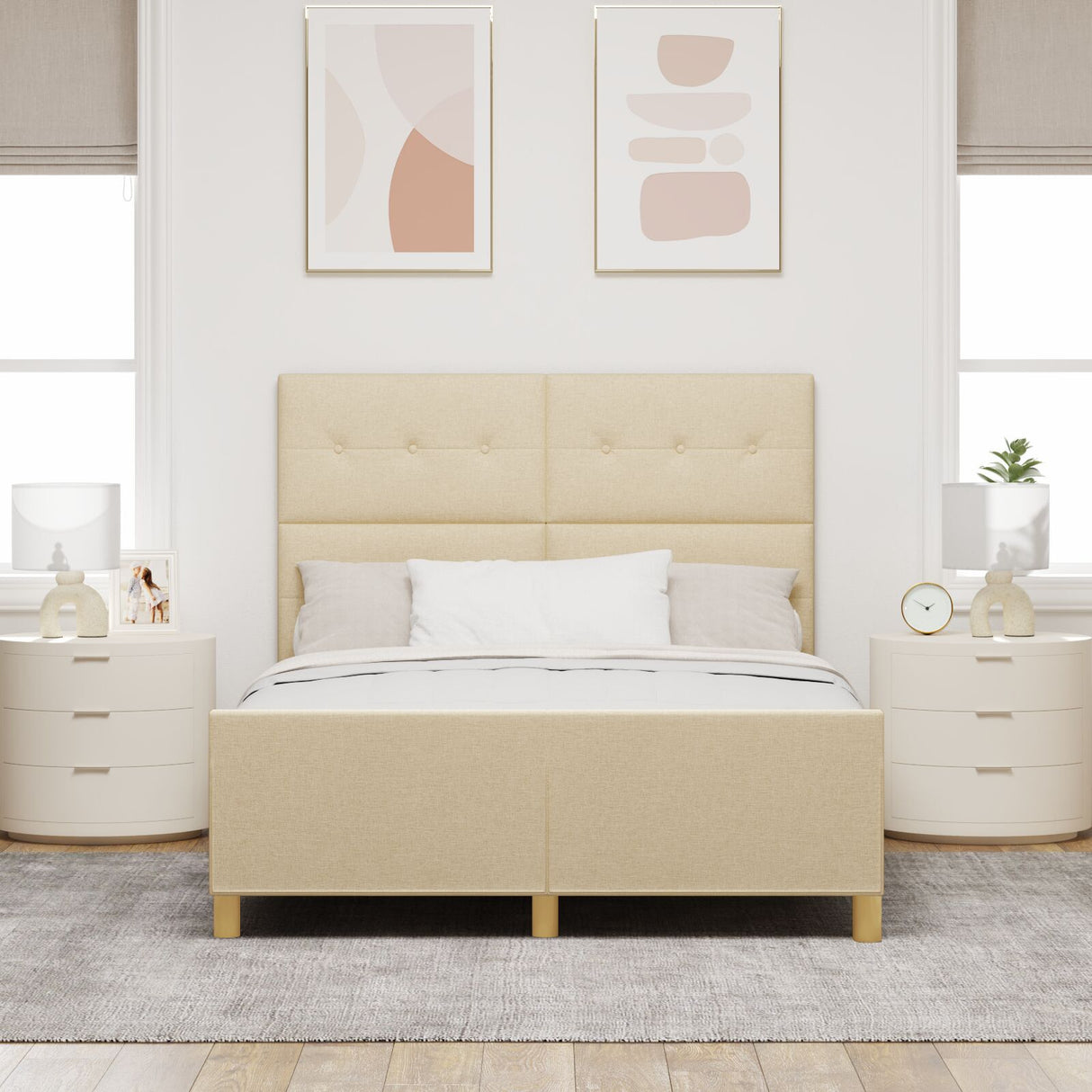 Bed Frame Cream 140X190 Cm Fabric