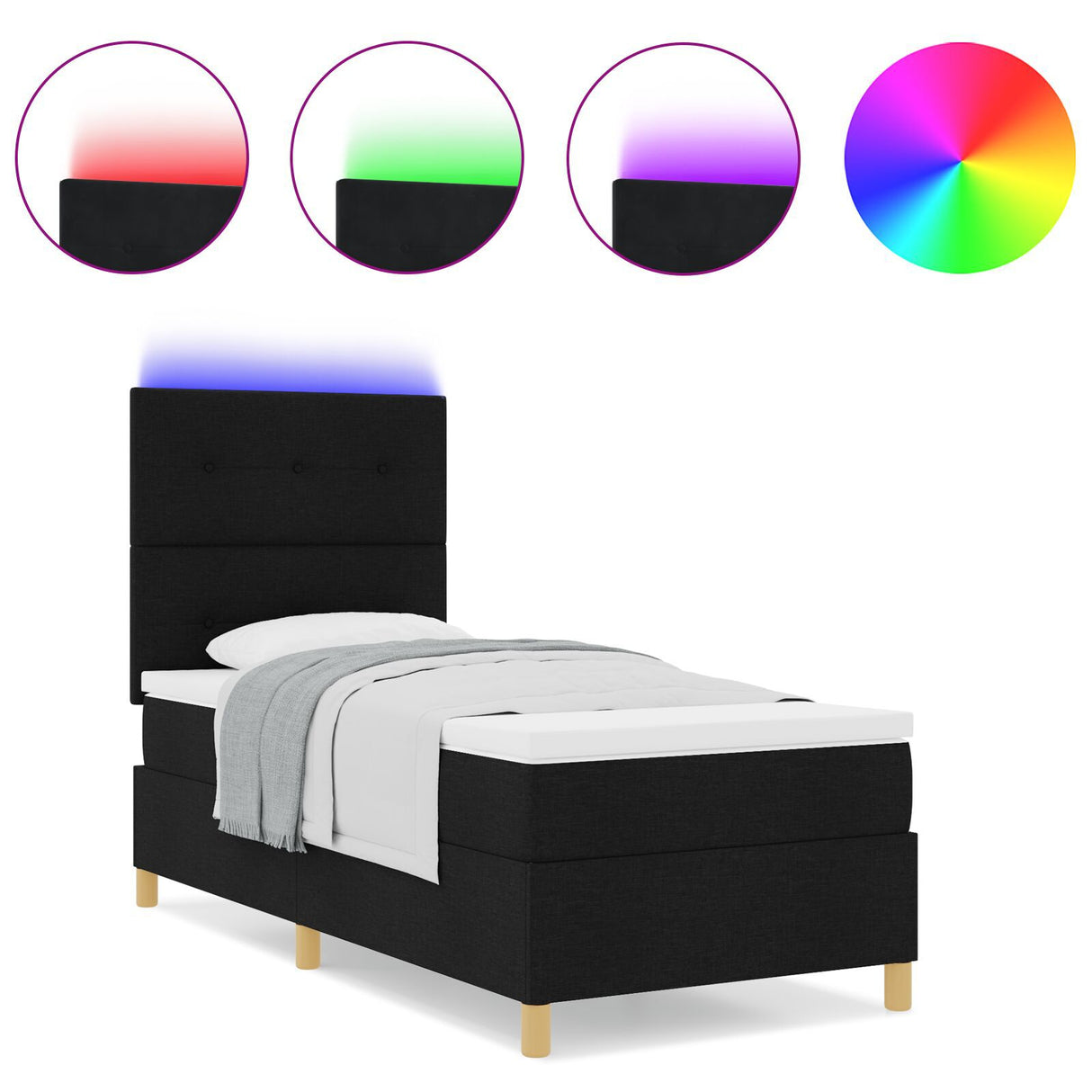 Box Spring Bed With Mattress & Led Black 80X200 Cm Fabric