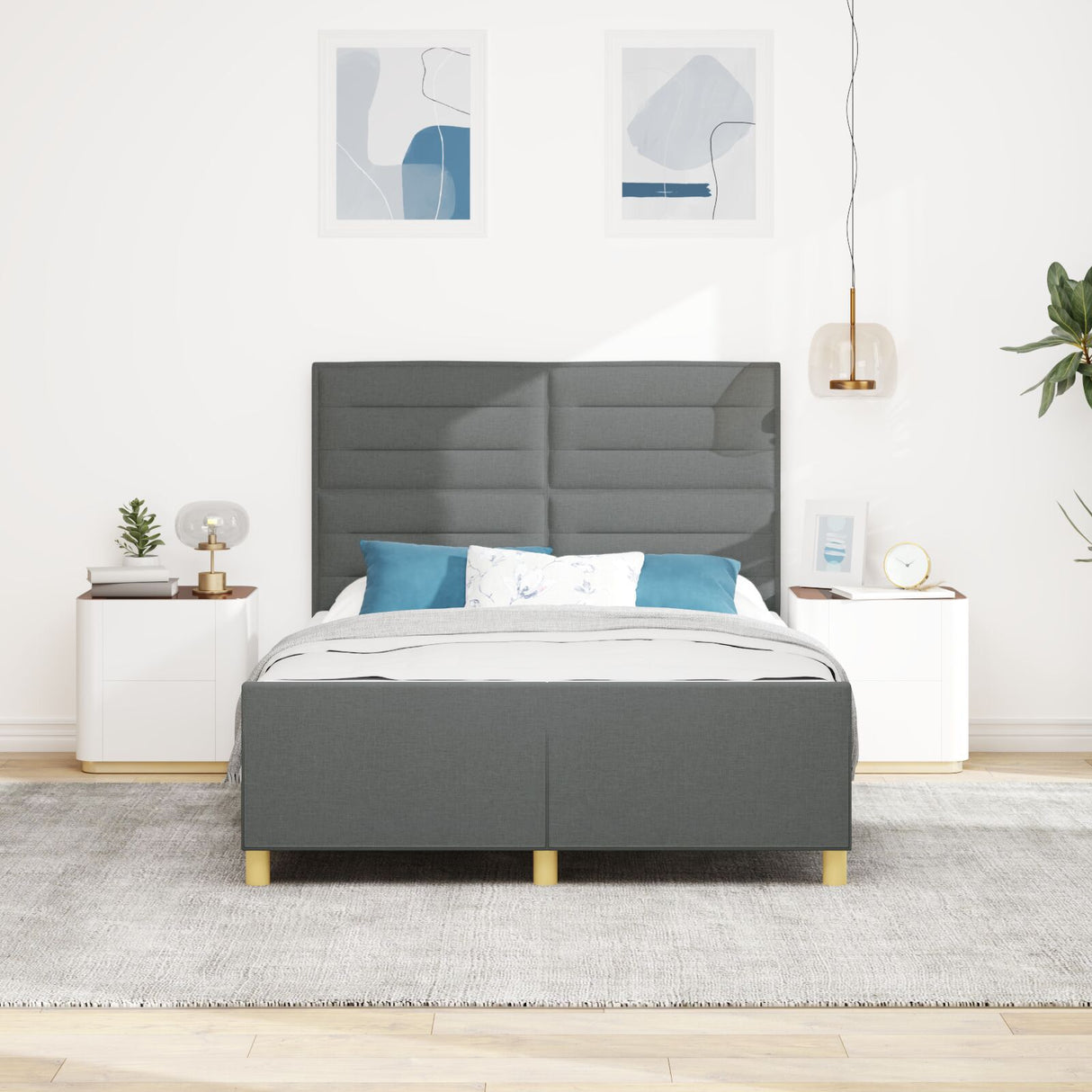 Dark Grey Fabric Bed Frame 140X200 Cm
