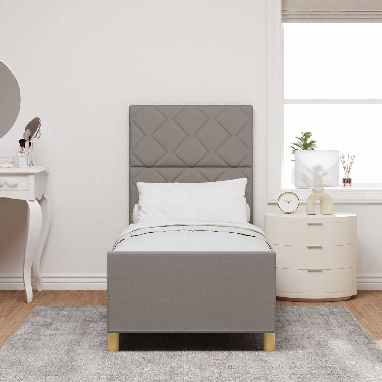 Bed Frame - Taupe Fabric, 80X200 Cm