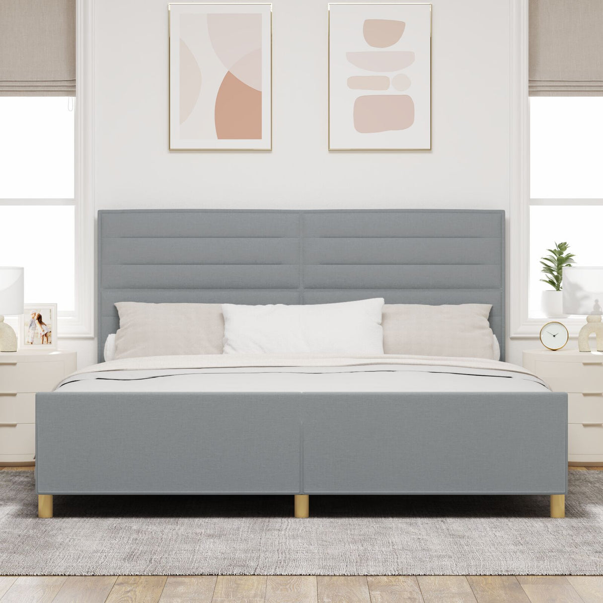 Bed Frame In Light Grey, 200X200 Cm, Fabric