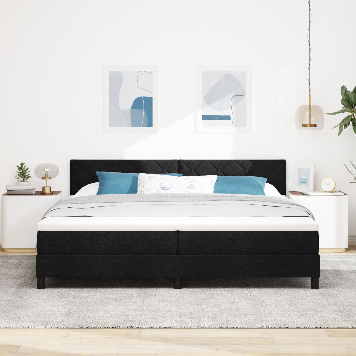 Box Spring Bed With Mattress & Led Black 200X200 Cm Fabric