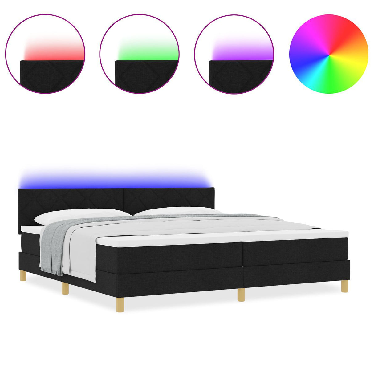 Box Spring Bed With Mattress & Led Black 200X200 Cm Fabric