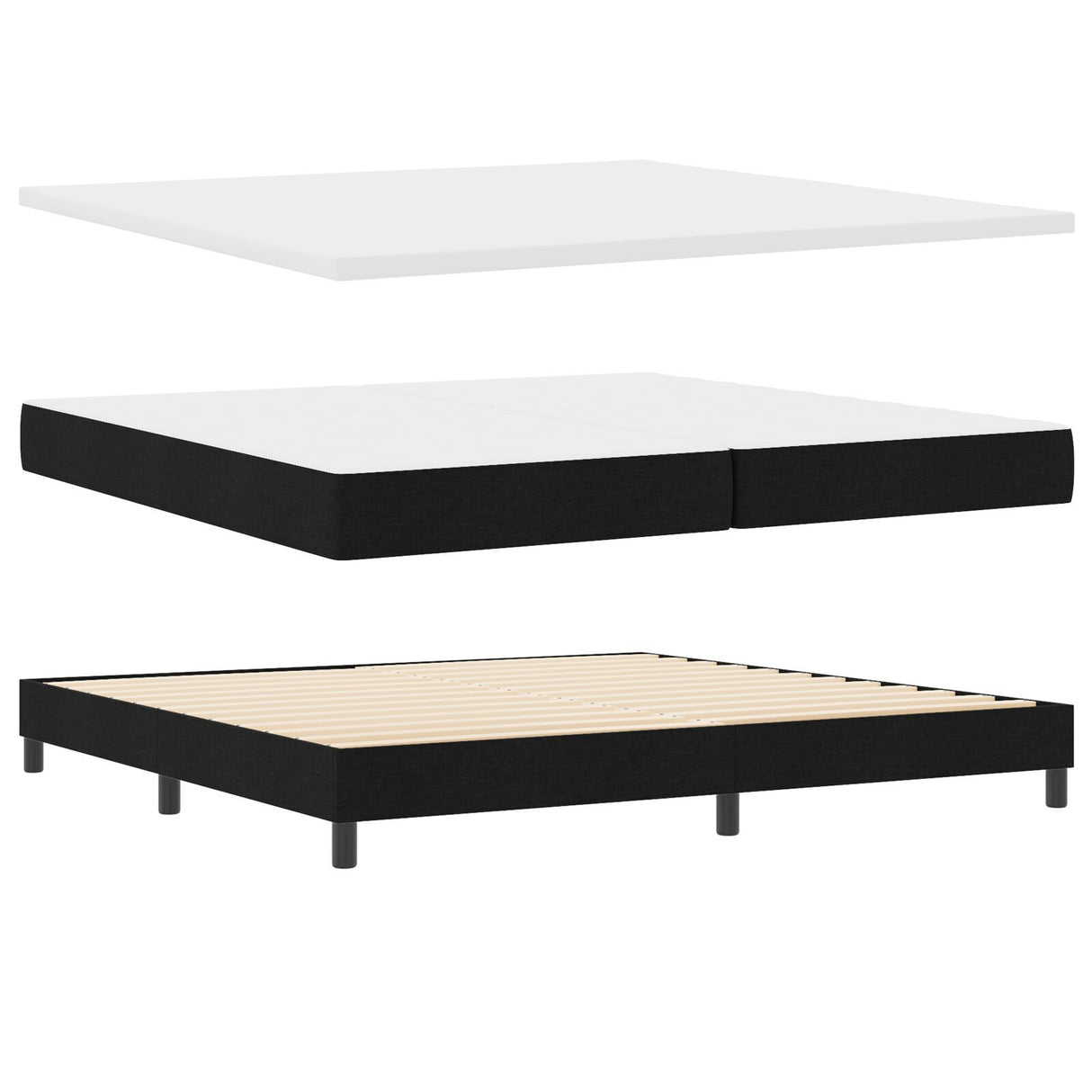 Box Spring Bed With Mattress & Led Black 200X200 Cm Fabric