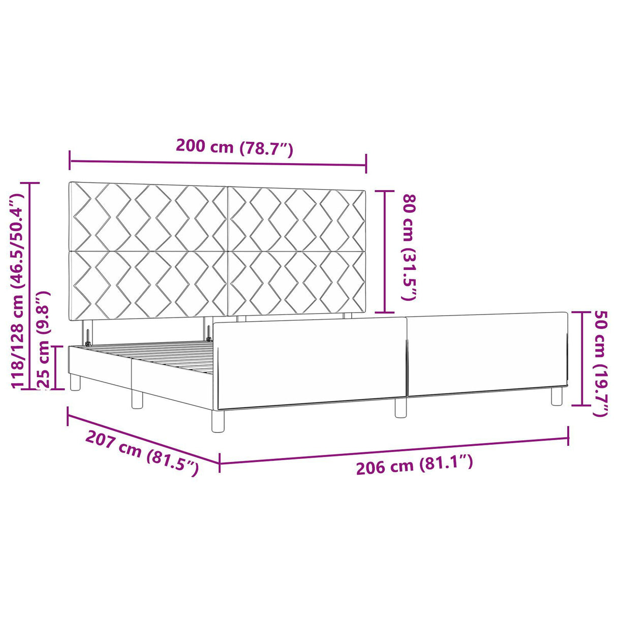 Black Fabric Bed Frame 200X200 Cm