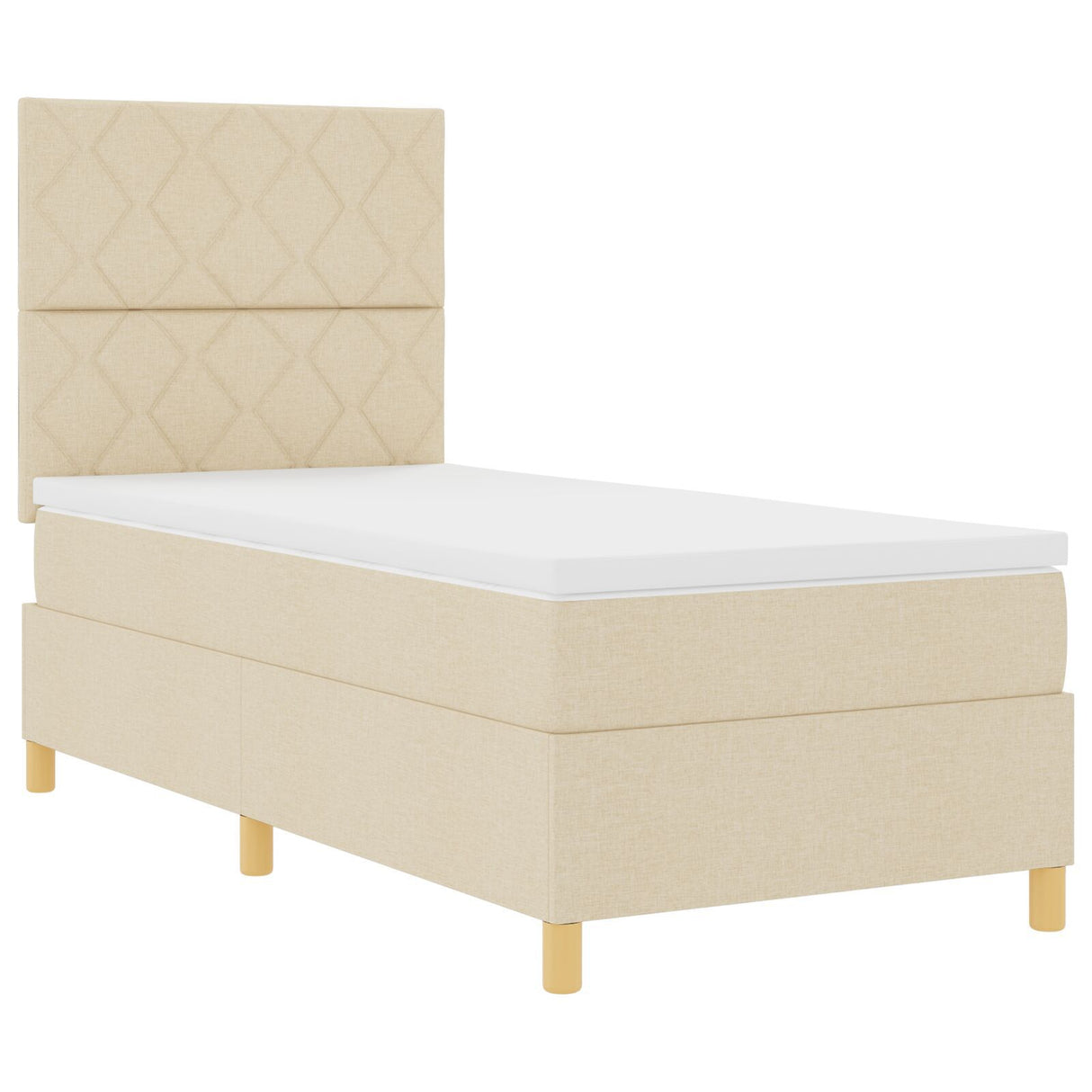 Box Spring Bed With Mattress & Led Cream 90X190 Cm Fabric