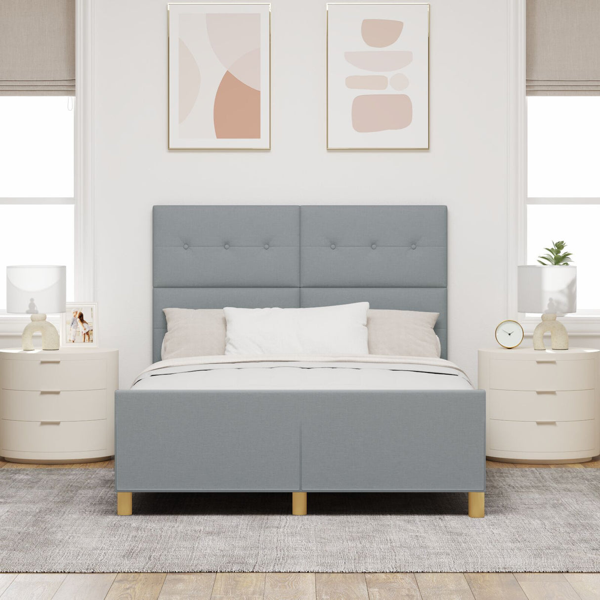 Bed Frame Light Grey 140X190 Cm Fabric