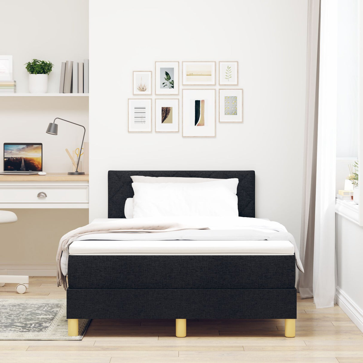 Box Spring Bed With Mattress & Led Black 120X200 Cm Fabric