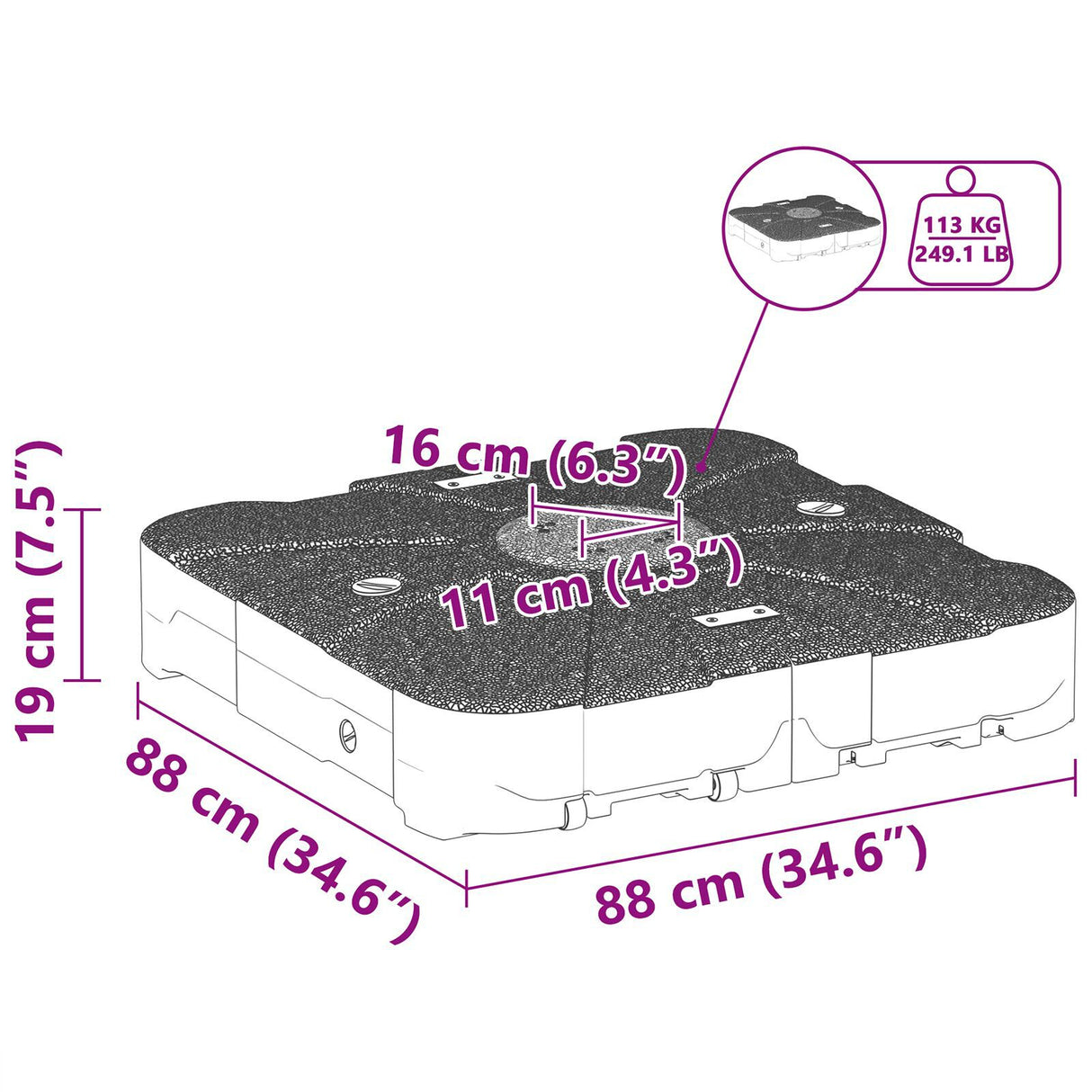 2 Piece Cantilever Parasol Base Set - 150Kg Sand Or 113Kg Water