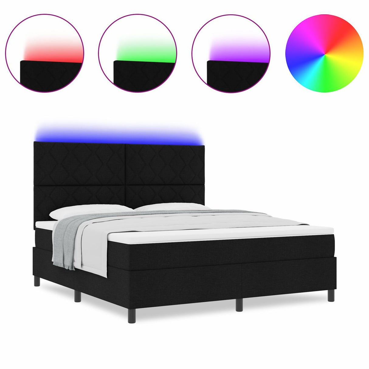 Box Spring Bed With Mattress & Led Black 180X200 Cm Fabric