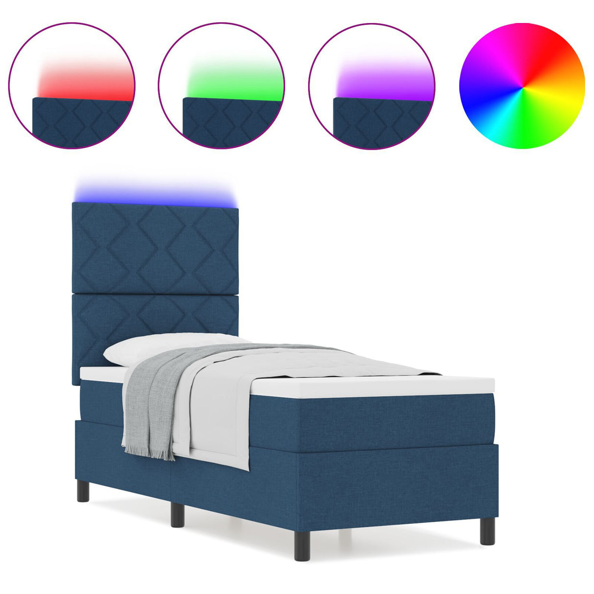 Box Spring Bed With Mattress & Led Blue 80X200 Cm Fabric