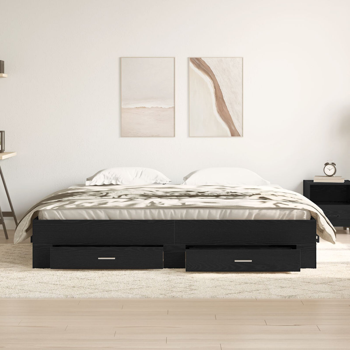 Bed Frame With Drawers Black Oak 180X200 Cm Engineered Wood