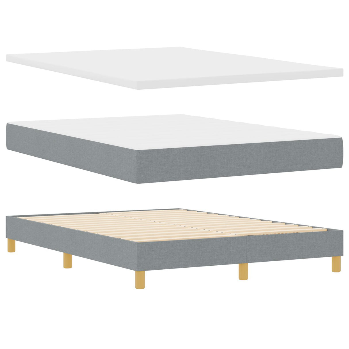 Box Spring Bed With Mattress & Led Light Grey 140X200 Cm Fabric