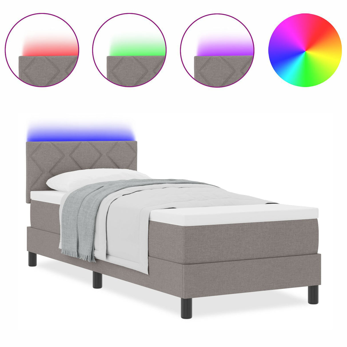 Box Spring Bed With Mattress & Led Taupe 80X200 Cm Fabric