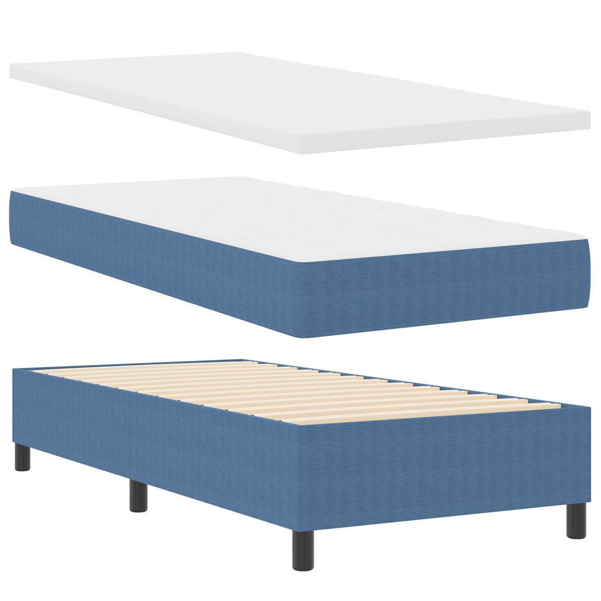 Box Spring Bed With Mattress Blue 80X200 Cm Corduroy Fabric