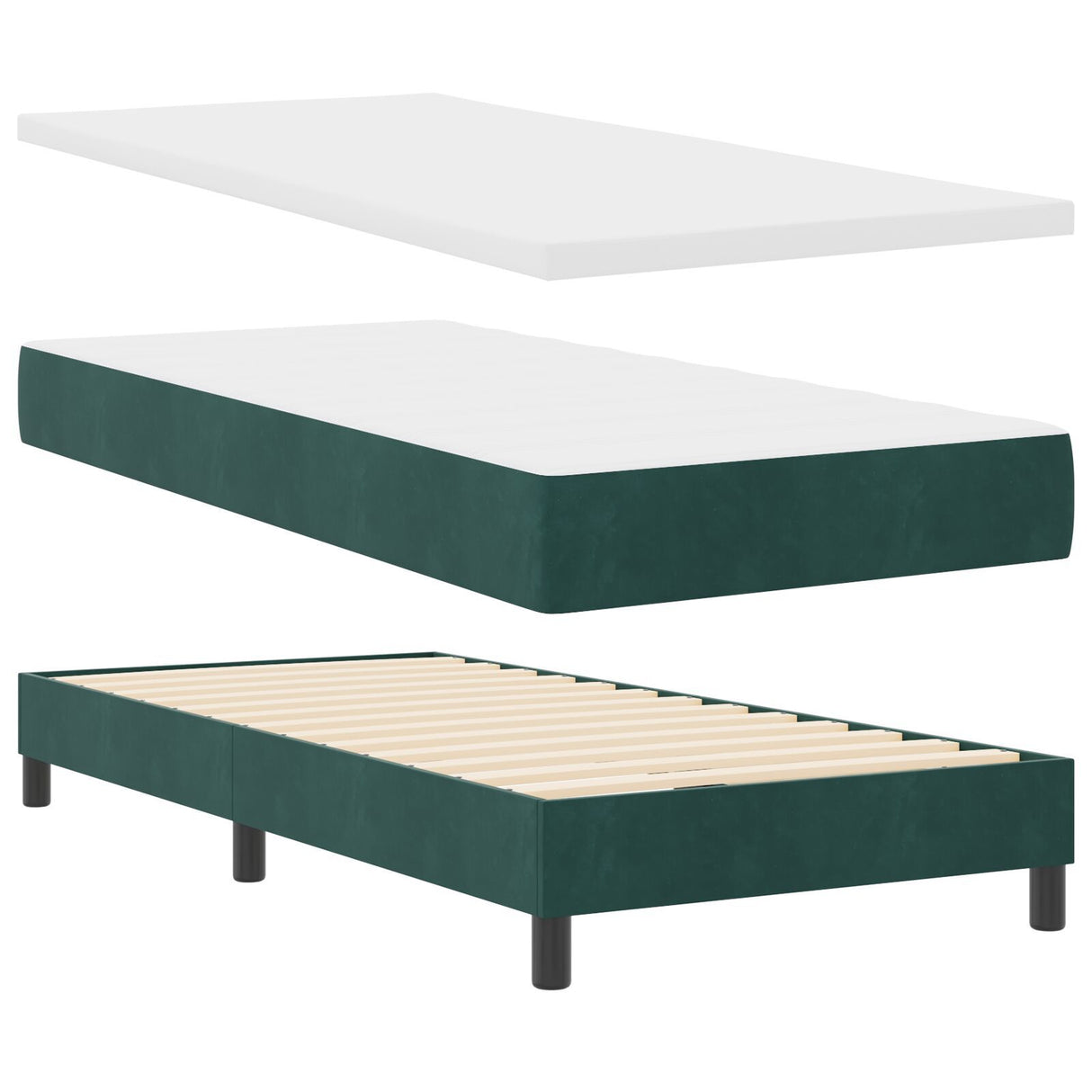 Box Spring Bed With Mattress Dark Green 80X200 Cm Velvet