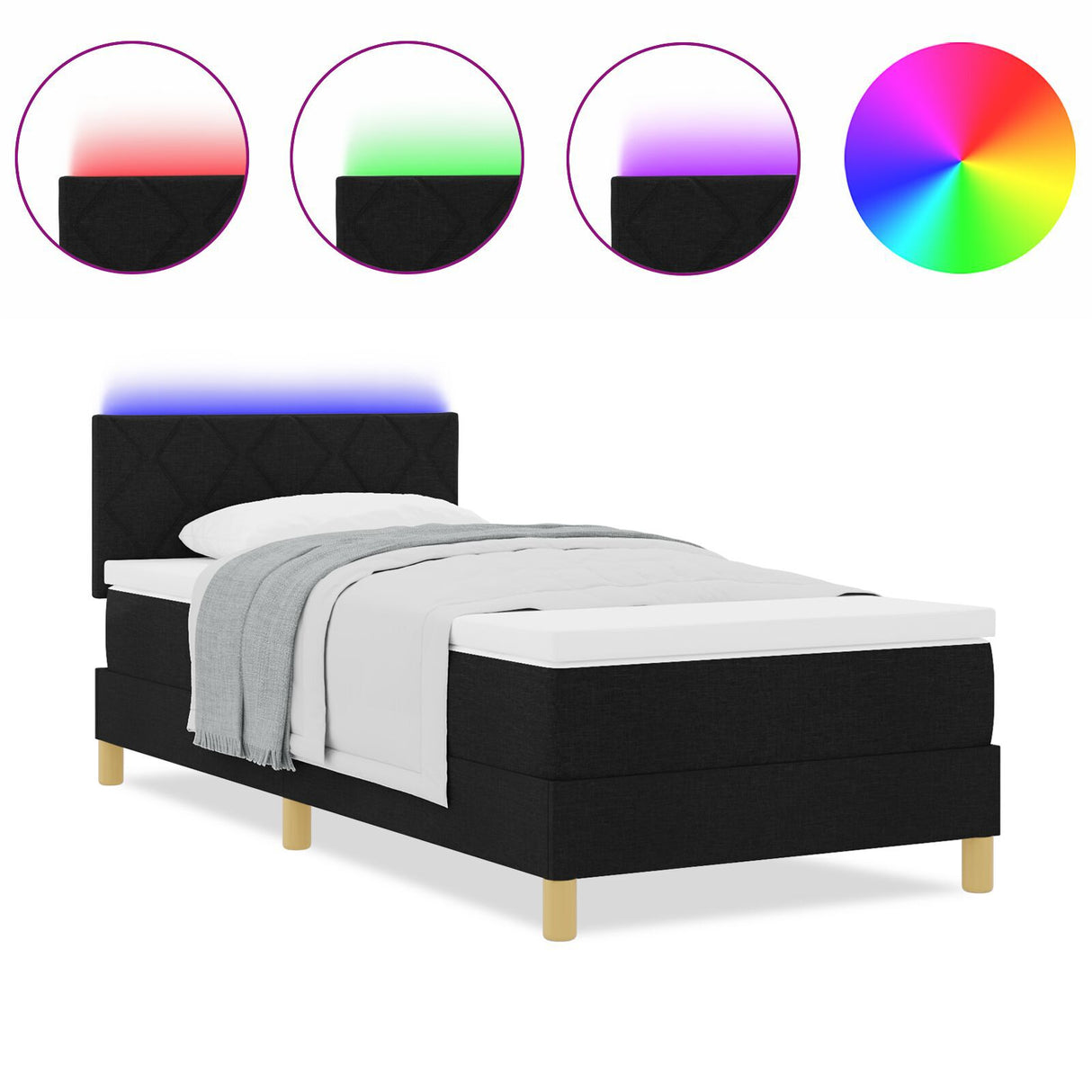 Box Spring Bed With Mattress & Led Black 100X200 Cm Fabric