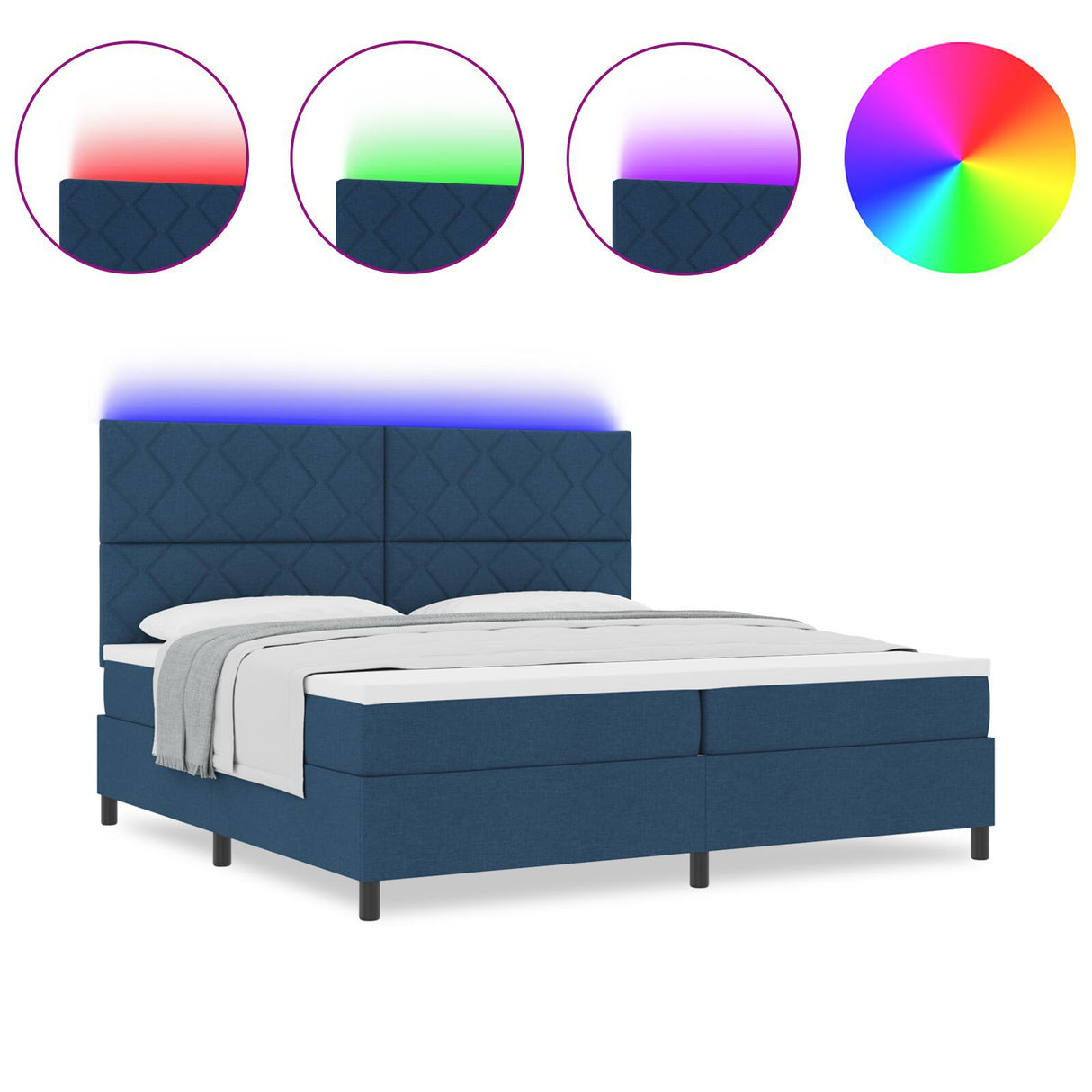 Box Spring Bed With Mattress & Led Blue 200X200 Cm Fabric