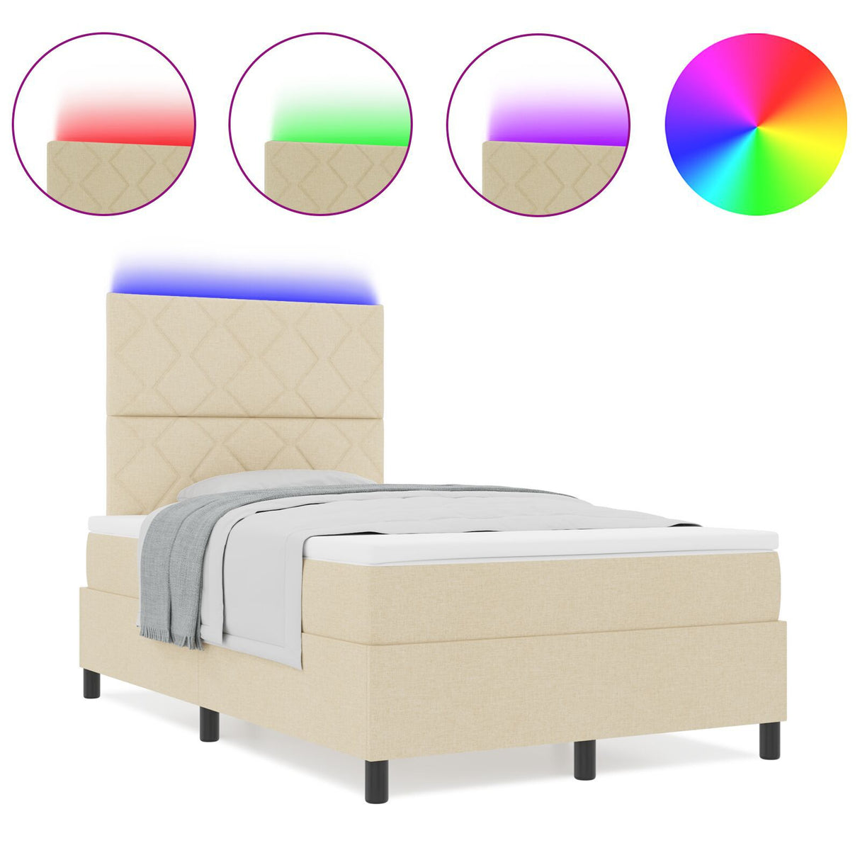 Box Spring Bed With Mattress & Led Cream 120X200 Cm Fabric