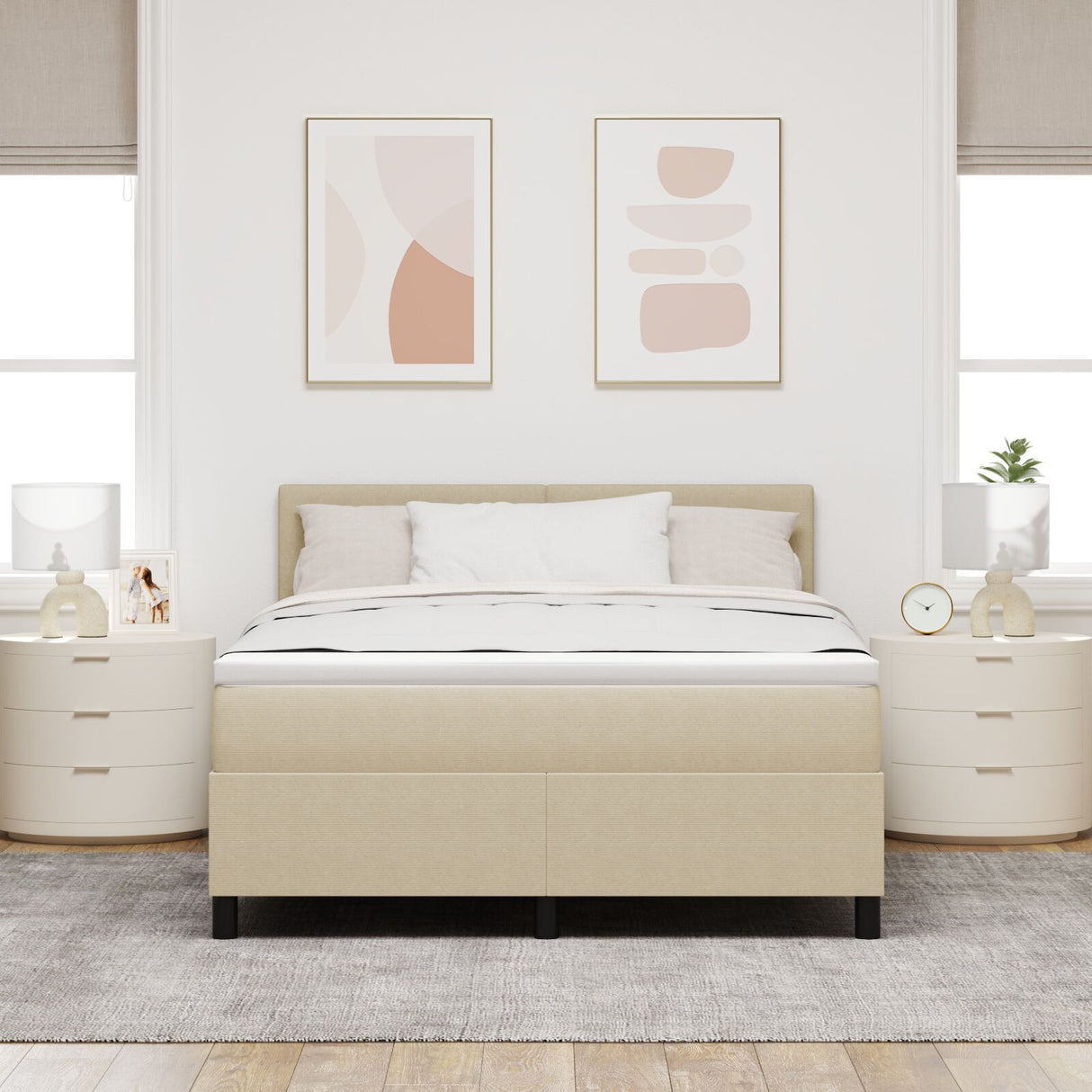 Box Spring Bed With Mattress & Led Light Green Grey 140X200 Cm Corduroy Fabric