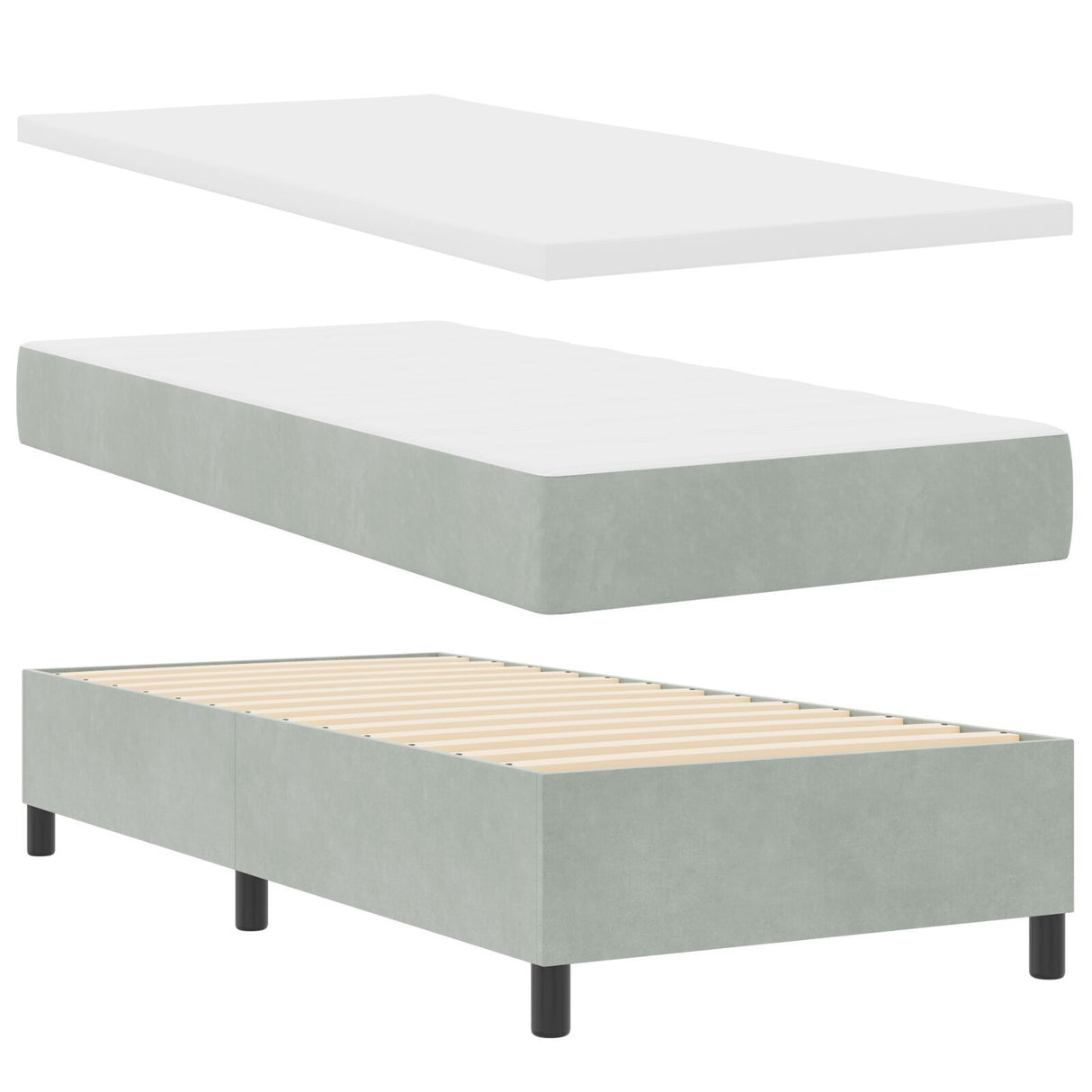 Box Spring Bed With Mattress & Led Light Grey 90X190 Cm Velvet