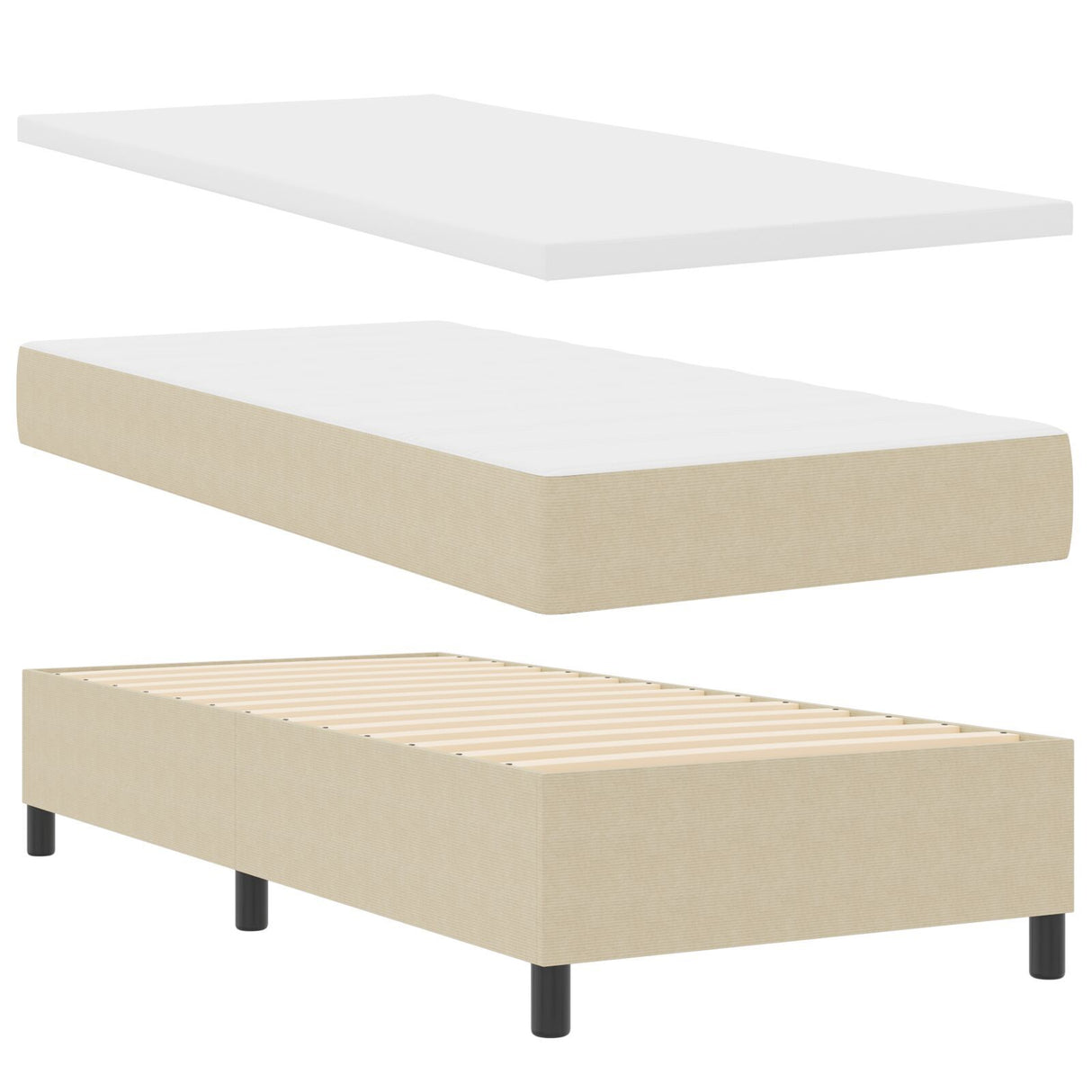 Box Spring Bed With Mattress Light Beige 80X200 Cm Corduroy Fabric