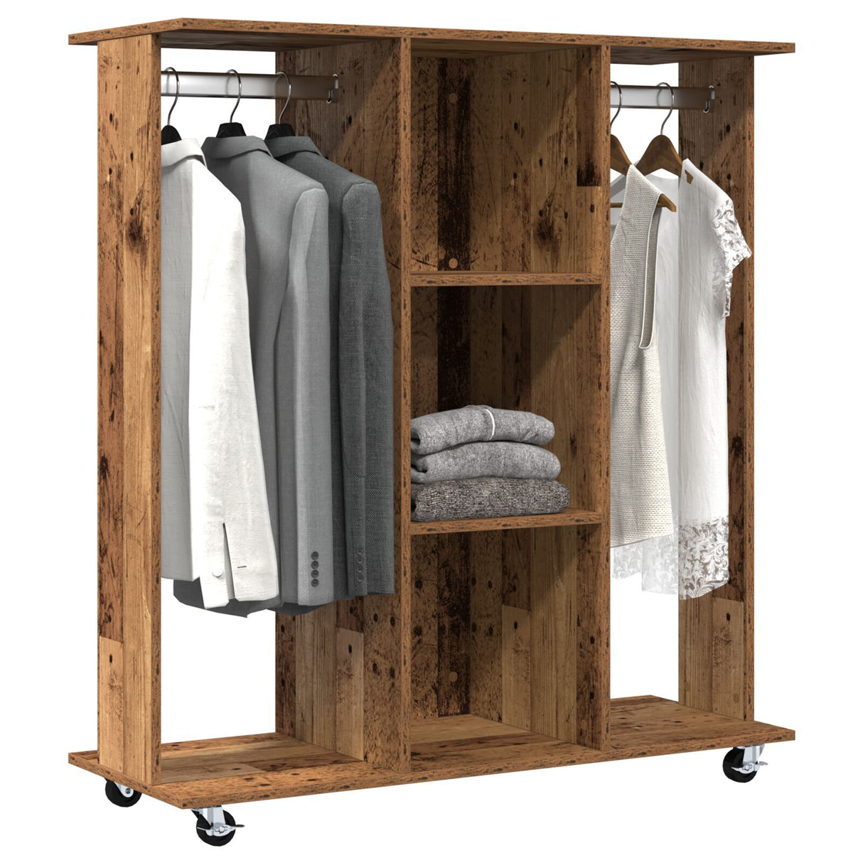 Wardrobe With Wheels Old Wood 102X38X110 Cm Engineered Wood