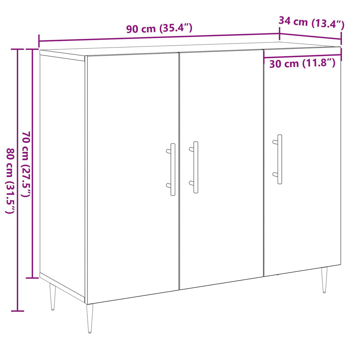 Black Oak Sideboard 90X34X80 Cm Made Of Engineered Wood