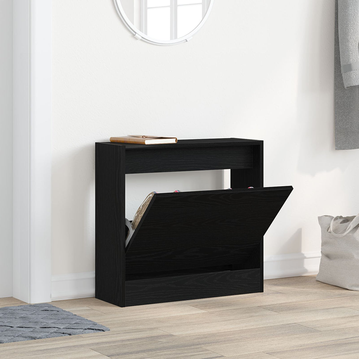 Shoe Cabinet Black Oak 60X21X57 Cm Engineered Wood