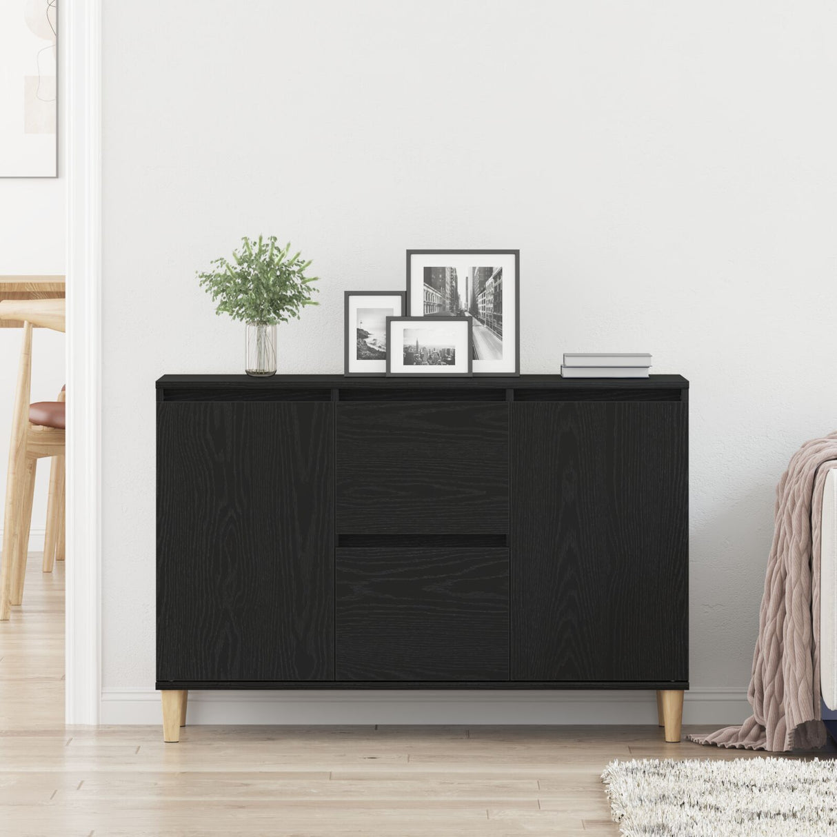 Black Oak Sideboard - 101X35X60 Cm - Made Of Engineered Wood