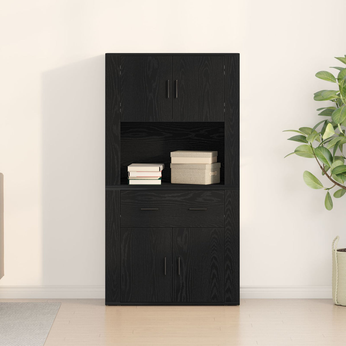 Highboard Black Oak 80X33X150 Cm Engineered Wood