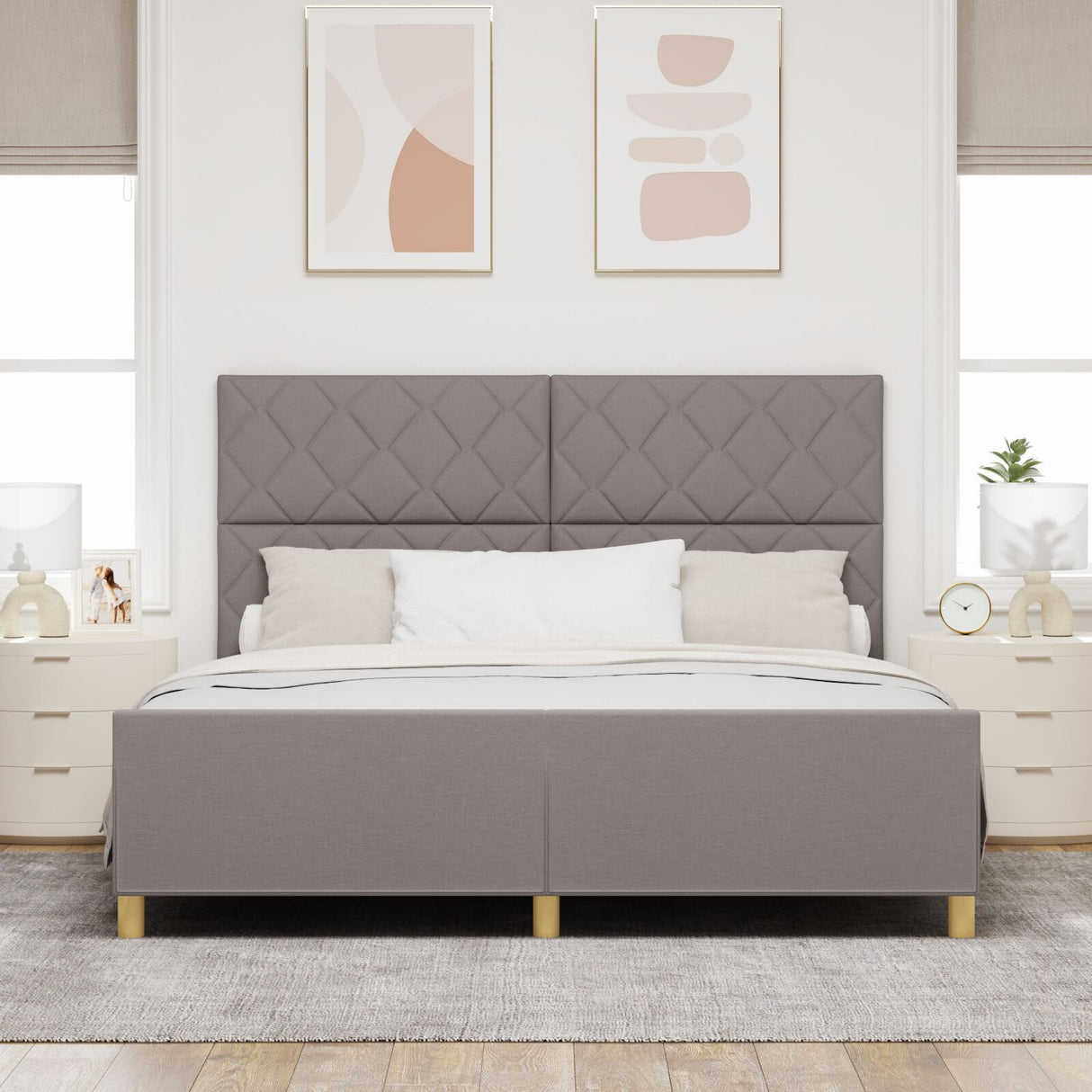 Bed Frame In Taupe, 180X200 Cm, Fabric