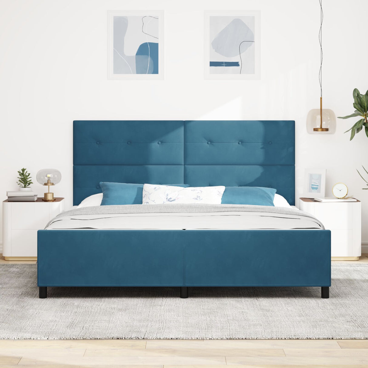 Bed Frame Dark Blue 200X200 Cm Velvet