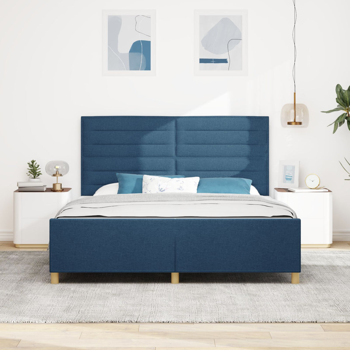 Blue Fabric Bed Frame 180X200 Cm