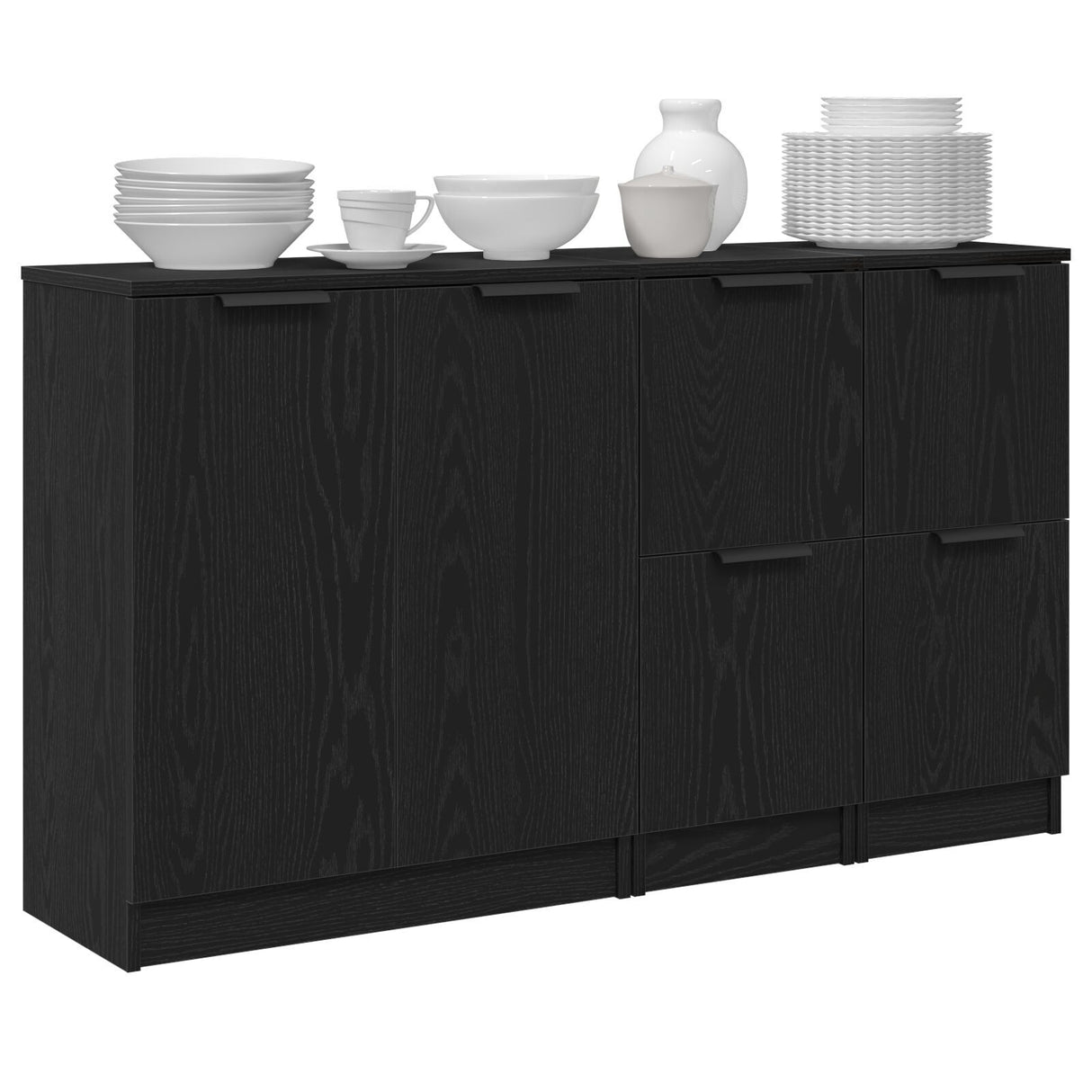 Sideboards 3 Pcs Black Oak Engineered Wood