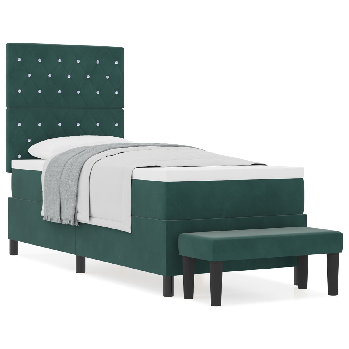 Box Spring Bed With Mattress & Bench Dark Green 80X200 Cm Velvet