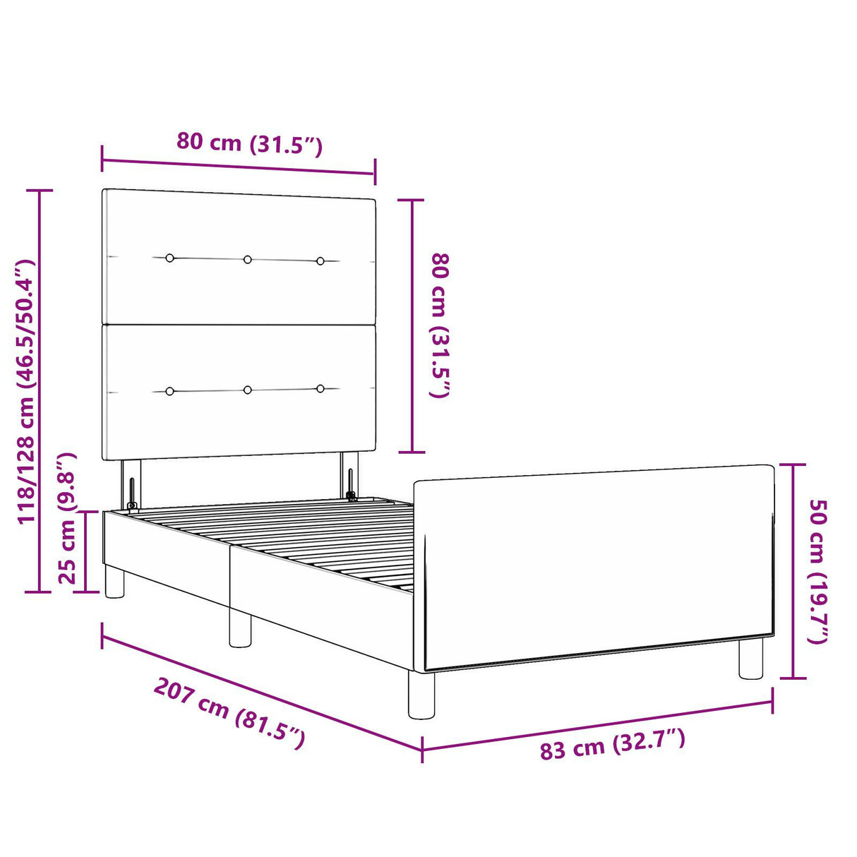 Light Grey Velvet Bed Frame 80X200 Cm