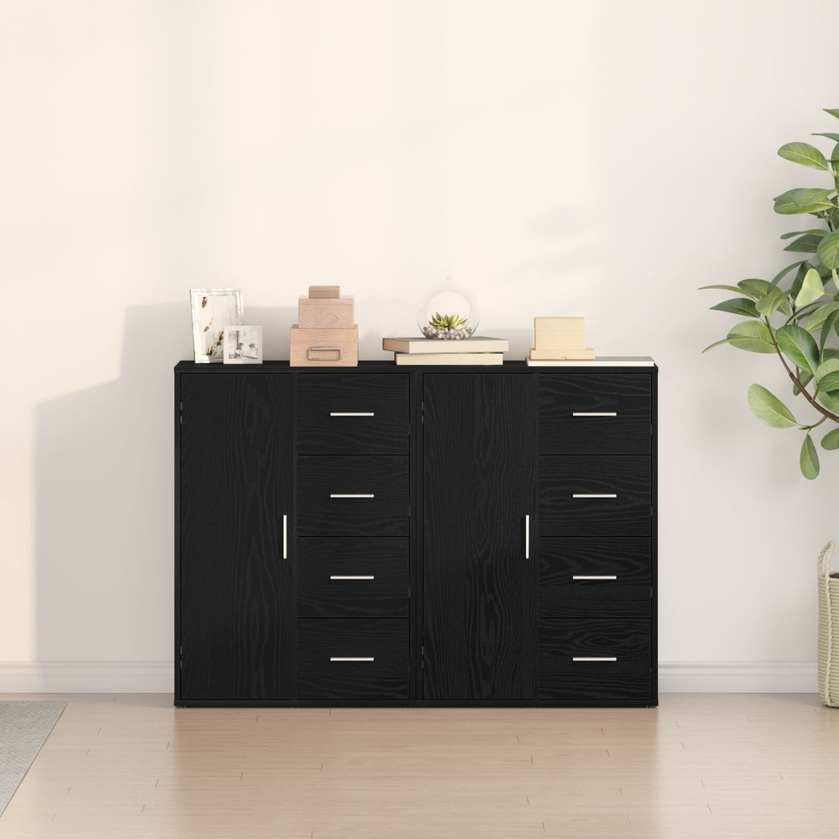 Sideboards 2 Pcs Black Oak 60X31X84 Cm Engineered Wood