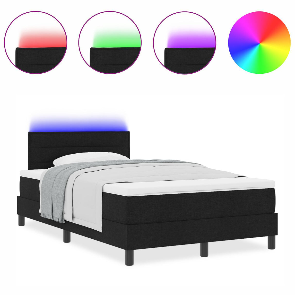 Box Spring Bed With Mattress & Led Black 120X190 Cm Fabric